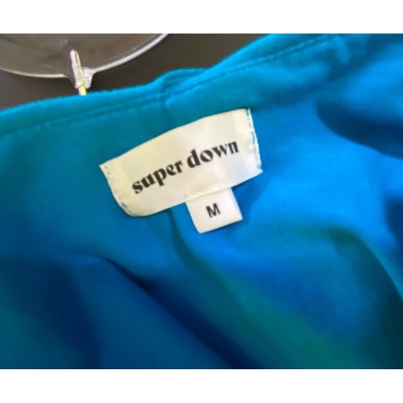 Super Down Cross Front Halter Cotton Stretch Dress Blue Medium Bodycon Sexy Y2K - Picture 6 of 8